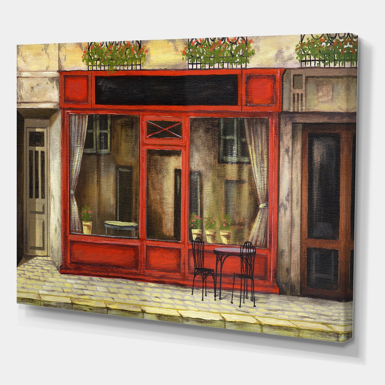 Designart - Red Facade of Charming Shop In Paris I - French Country Canvas Wall Art Print